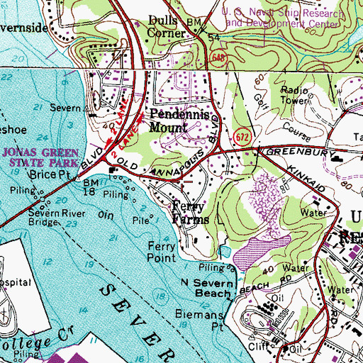 Topographic Map of Ferry Farms, MD