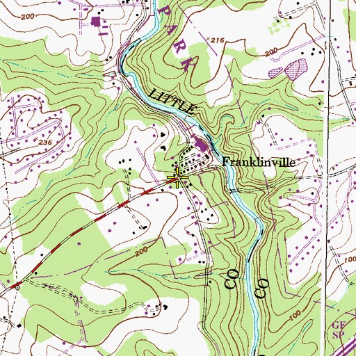 Topographic Map of Franklinville, MD