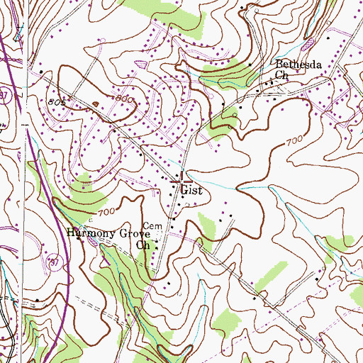 Topographic Map of Gist, MD