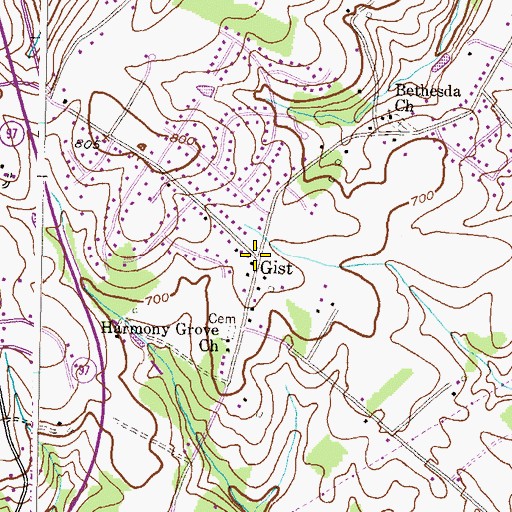 Topographic Map of Gist, MD