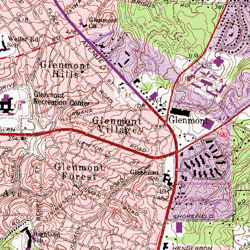 Topographic Map of Glenmont Village, MD