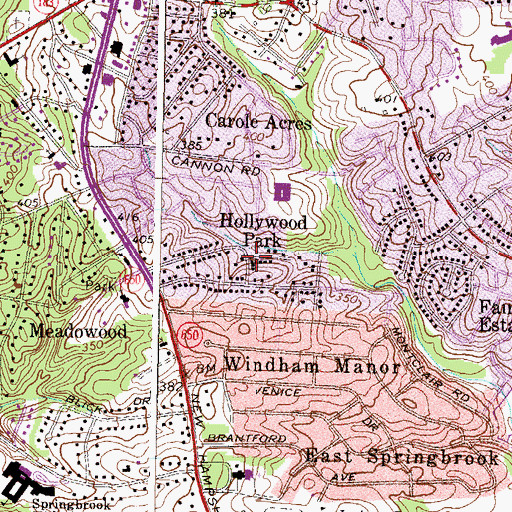 Topographic Map of Hollywood Park, MD
