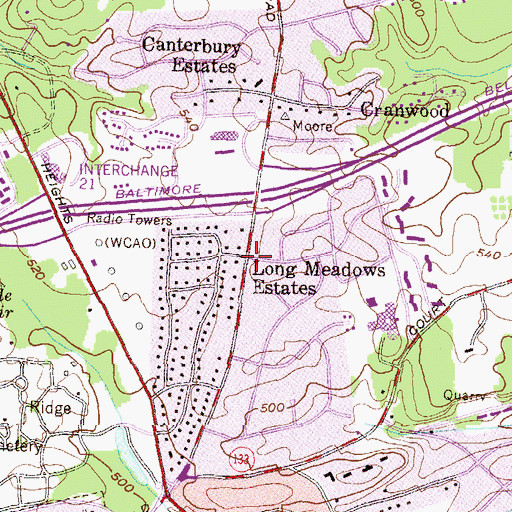 Topographic Map of Long Meadows Estates, MD