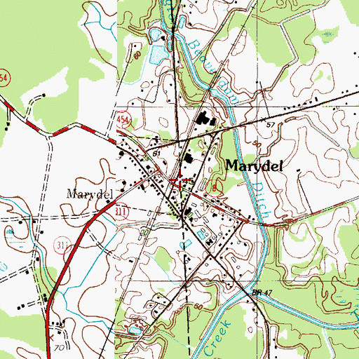 Topographic Map of Marydel, MD
