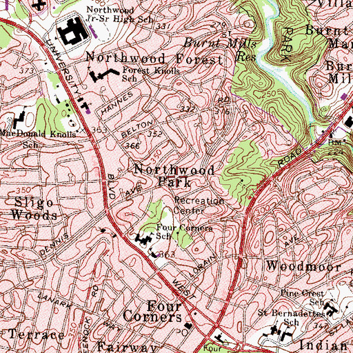 Topographic Map of Northwood Park, MD