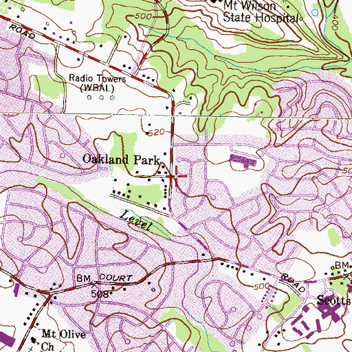 Topographic Map of Oakland Park, MD