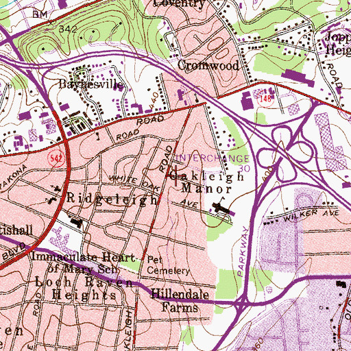 Topographic Map of Oakleigh Manor, MD