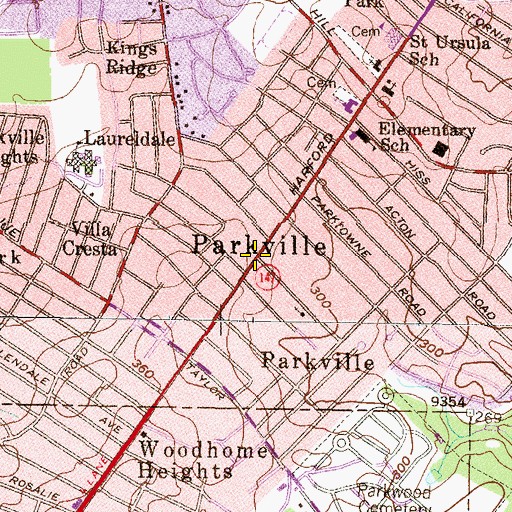 Topographic Map of Parkville, MD
