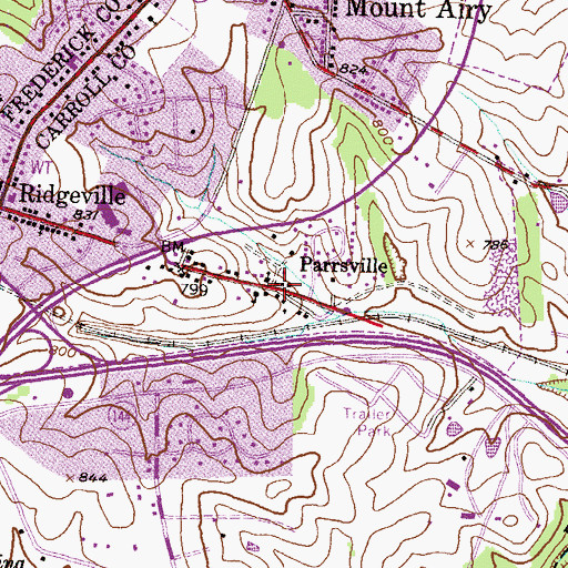 Topographic Map of Parrsville, MD