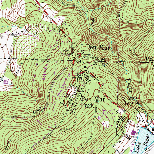 Topographic Map of Pen Mar Park, MD