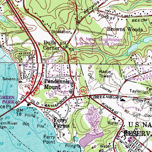 Topographic Map of Pendennis Mount, MD