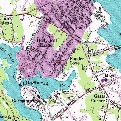 Topographic Map of Ponder Cove, MD