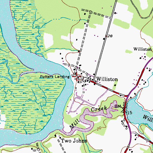 Topographic Map of Potters Landing, MD