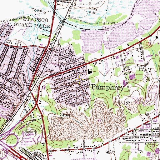 Topographic Map of Pumphrey, MD