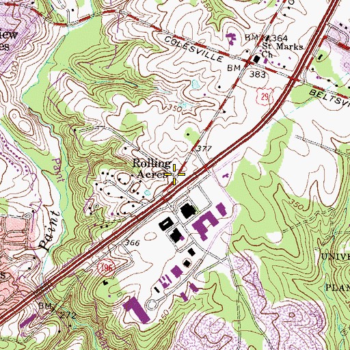 Topographic Map of Rolling Acres, MD