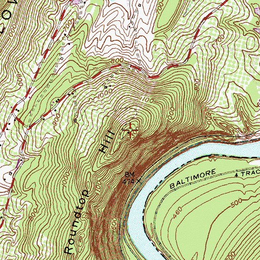 Topographic Map of Roundtop Hill, MD