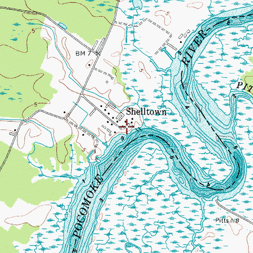 Topographic Map of Shelltown, MD
