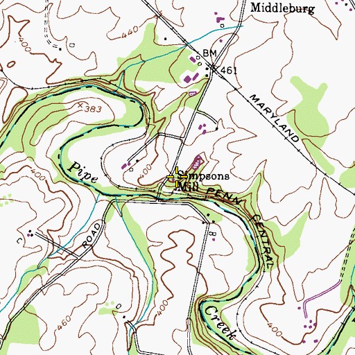 Topographic Map of Simpsons Mill, MD