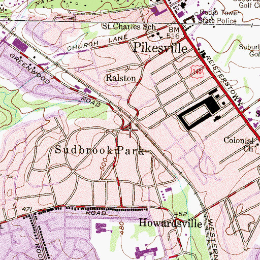 Topographic Map of Sudbrook Park, MD