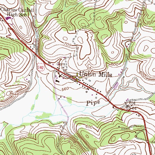 Topographic Map of Union Mills, MD