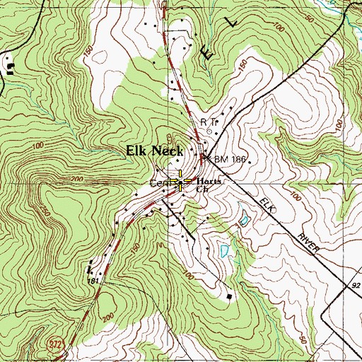 Topographic Map of Harts Church, MD