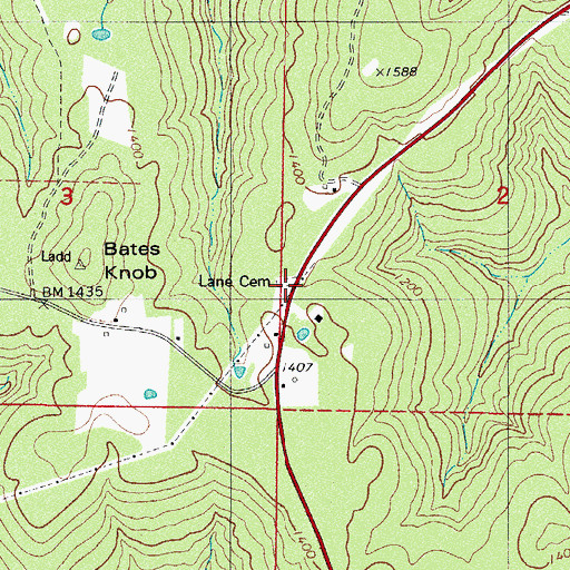 Topographic Map of Lane Cemetery, AR