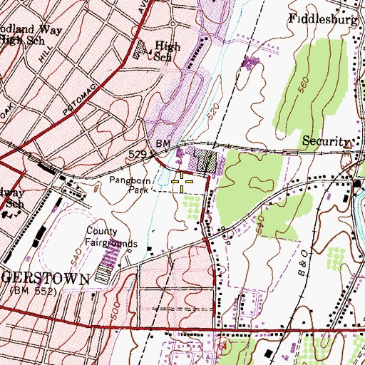 Topographic Map of Pangborn Park, MD
