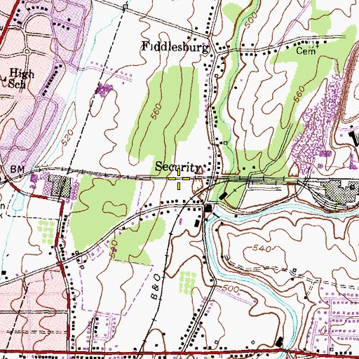Topographic Map of Security, MD