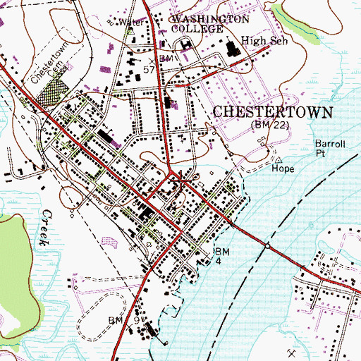 Topographic Map of Chestertown Town Hall, MD