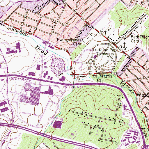 Topographic Map of Dead Run Park, MD