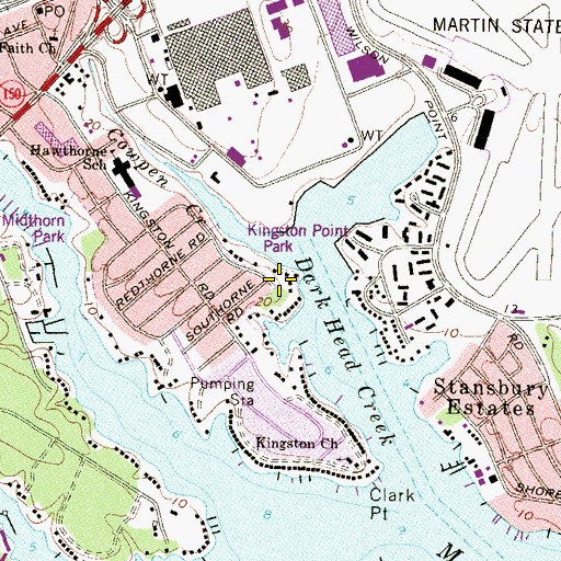 Topographic Map of Kingston Point Park, MD