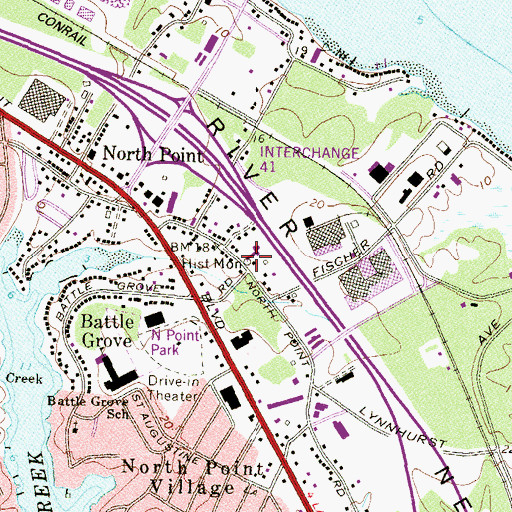 Topographic Map of North Point Battlefield Monument, MD