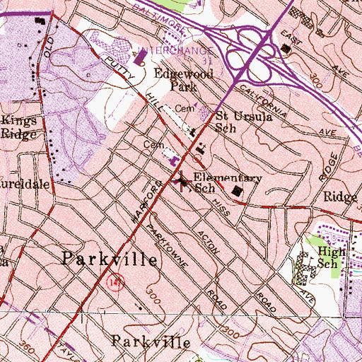 Topographic Map of Parkville Public School (historical), MD