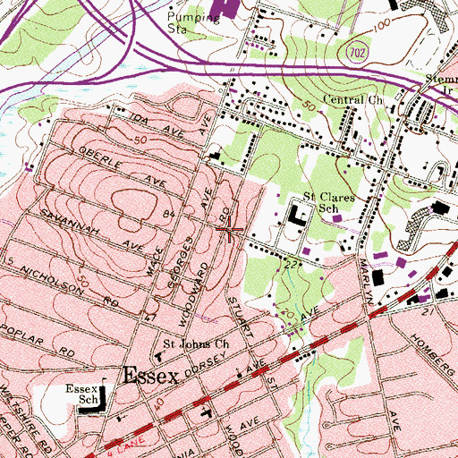 Topographic Map of Urbanwood, MD