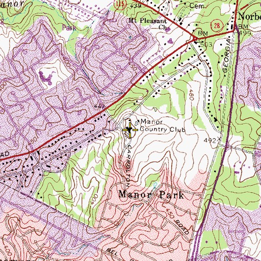 Topographic Map of Manor Country Club, MD