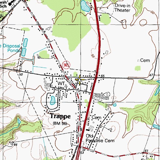 Topographic Map of Trappe City Hall, MD