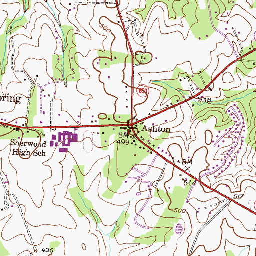 Topographic Map of Ashton First Baptist Church, MD