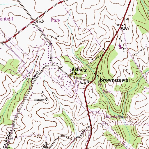 Topographic Map of Asbury United Methodist Cemetery, MD