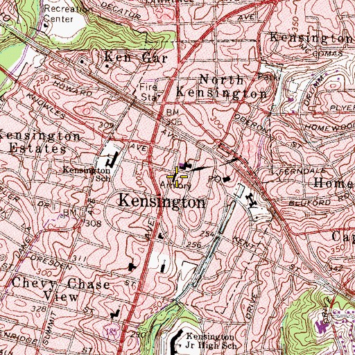 Topographic Map of Kensington Town Hall, MD