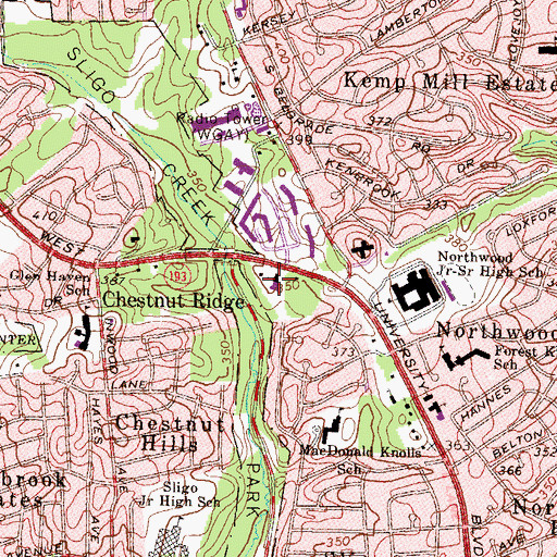 Topographic Map of Northwood Presbyterian Church, MD