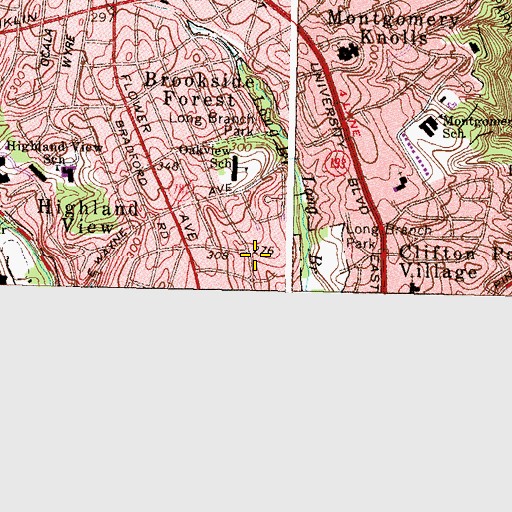 Topographic Map of Long Branch Library, MD