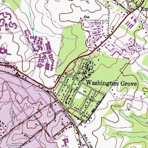 Topographic Map of Washington Grove Methodist Church, MD