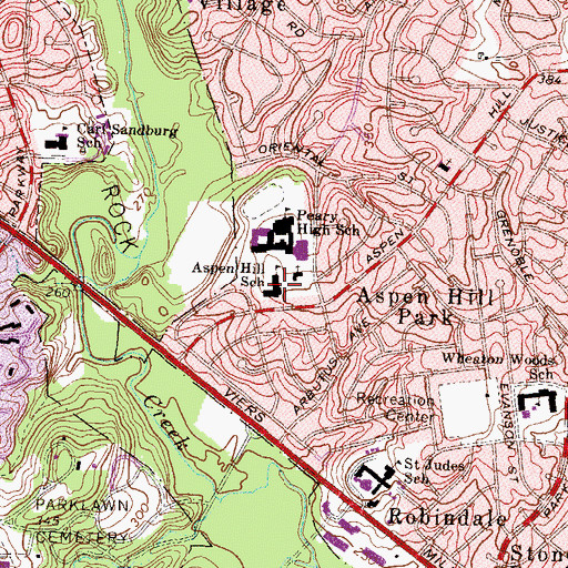 Topographic Map of Aspen Hill School, MD
