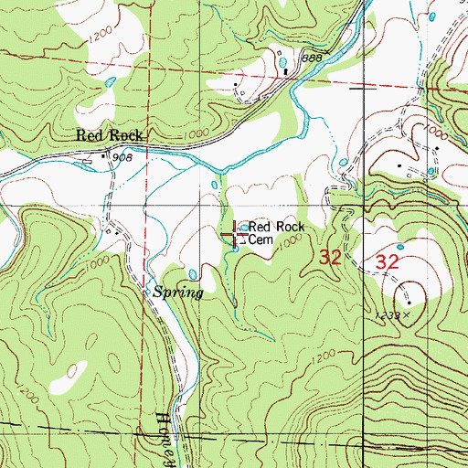 Topographic Map of Red Rock Cemetery, AR