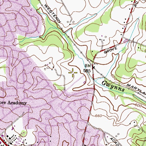 Topographic Map of Hunters Glen South, MD