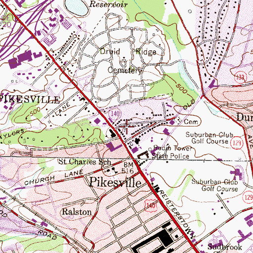Topographic Map of Pikesville Public School (historical), MD