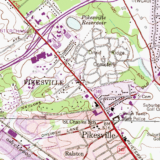 Topographic Map of Saint Marks-On-The-Hill Episcopal Church, MD