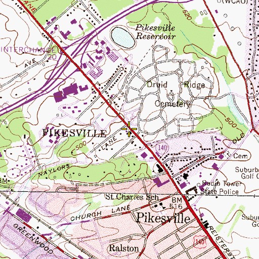 Topographic Map of Saint Marks-On-The-Hill Episcopal Church, MD