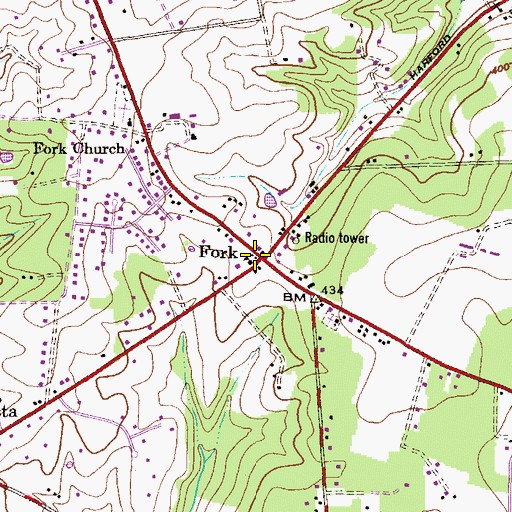 Topographic Map of Fork Post Office, MD