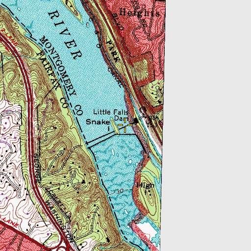 Topographic Map of Little Falls Dam, MD